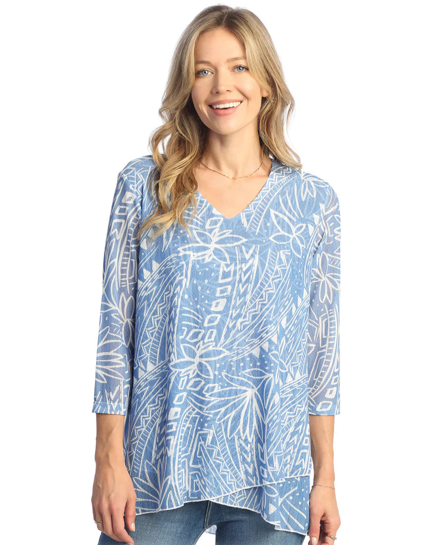 Jess & Jane-Cm2-1902 Tropic 3/4 Sleeve VNeck Womens Top 