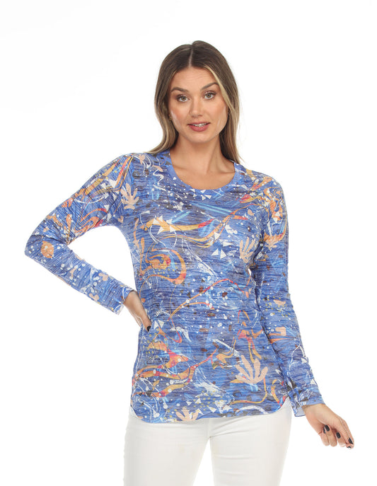 Women's Long Sleeve Top - Blue Multicolored 