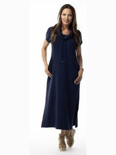Pure Essence-Dress Long Pullover Navy Blue Cowl Neck/Draw String 2 Pocket 1/4 Sleeve&nbsp; 112-5139