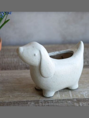 Dog Planter Ceramic Speckled Beige  9.5 " PDGY-011 