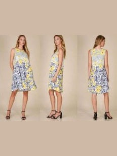 Dress White/Yellow/Blue Sleeveless Tank&nbsp; Callista Waffle Texture Women's D315YO