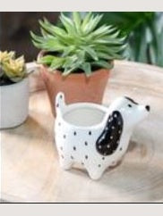 Dog Planter Black/White Ceramic 4.9" PDDK03 