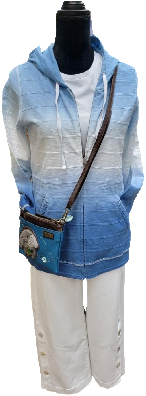 Jacket with Hood - Zipper Front - Light Weight - Ombre Blue/White - Women -24106 