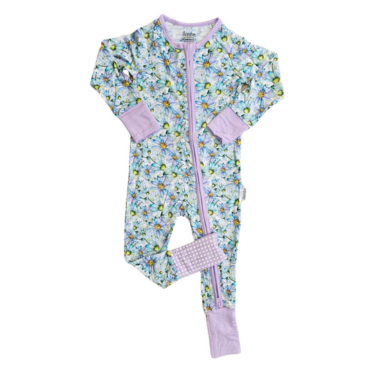 Romper Darling Daisy Soft Bamboo with Zipper Lilac / White 