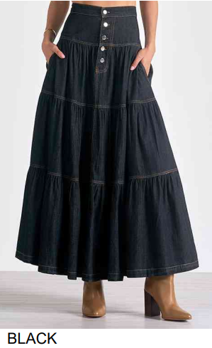 Skirt Denim Black snap front DS4002 