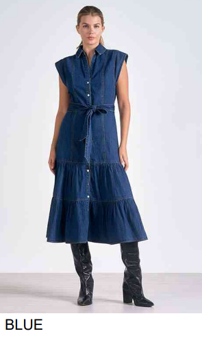 Dress Denim Button Front Tiered DS50033 