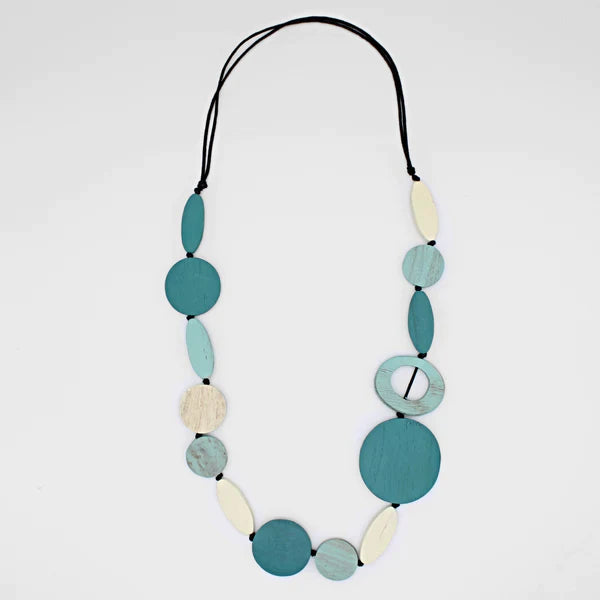 Sylca Aqua Wood Geo Shaped Necklace - DW23N09 AQUA 