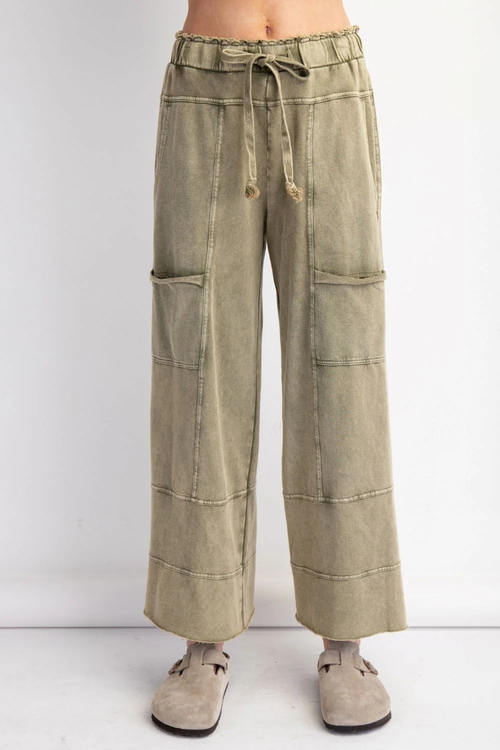 Pants Olive Drawstring 6 Pocket Terry Knit Women's&nbsp; EB41308