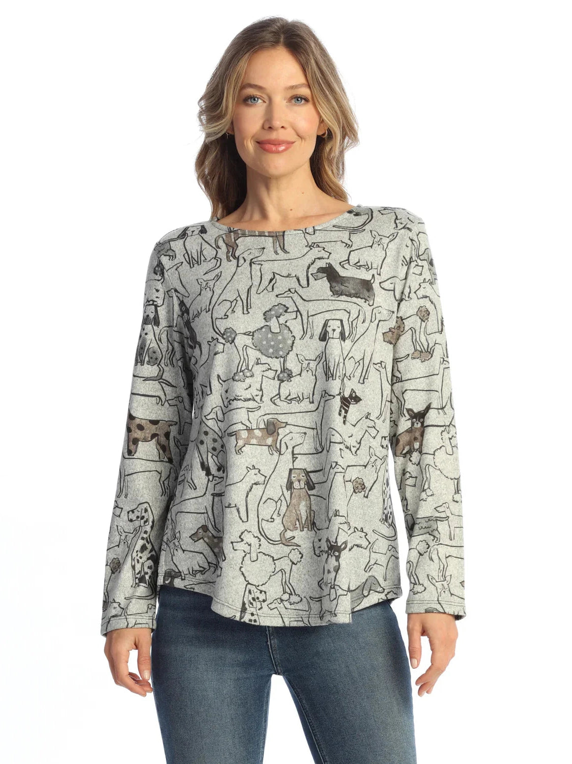 FB10-2119 Tunic  Paw Pals Grey Dogs Long Sleeve Side Slit  Women's