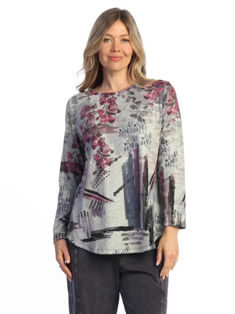 FB10-2119 Fay Multi Grey French Brushed Side Slit Long Sleeve Tunic&nbsp; Women's