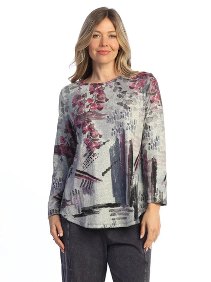 FB10-2119 Fay Multi Grey French Brushed Side Slit Long Sleeve Tunic&nbsp; Women's
