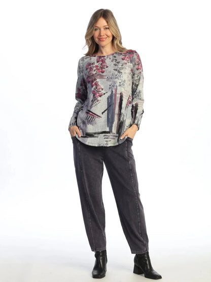 FB10-2119 Fay Multi Grey French Brushed Side Slit Long Sleeve Tunic&nbsp; Women's