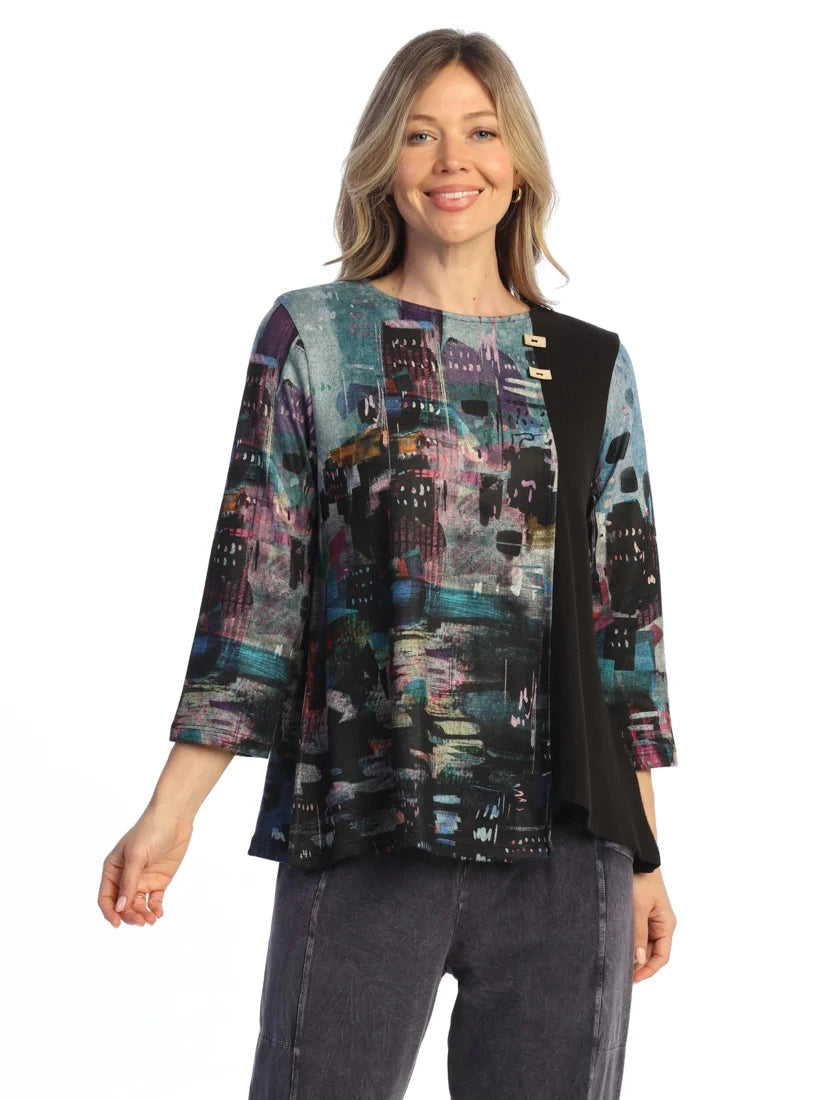 FB11-2241 Midnight&nbsp; Tunic&nbsp; 3/4 Sleeve Side Slit&nbsp; Front Seam Women's
