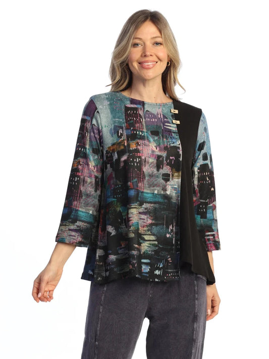 FB11-2241 Midnight&nbsp; Tunic&nbsp; 3/4 Sleeve Side Slit&nbsp; Front Seam Women's