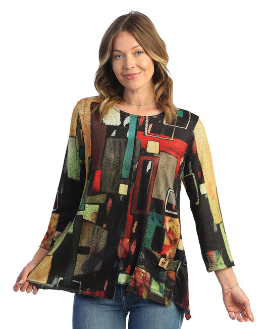 FB2-1522 Tunic w/ Pocket - Multicolored Abstract 