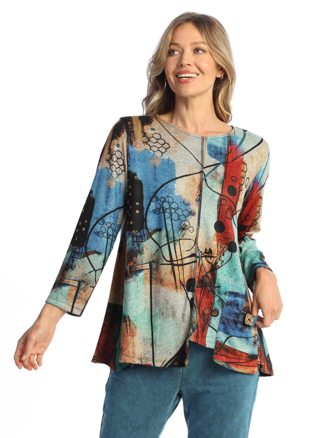 FB2-2129 Vogue Multi Colored Abstract Brush Tunic with Pocket Women's