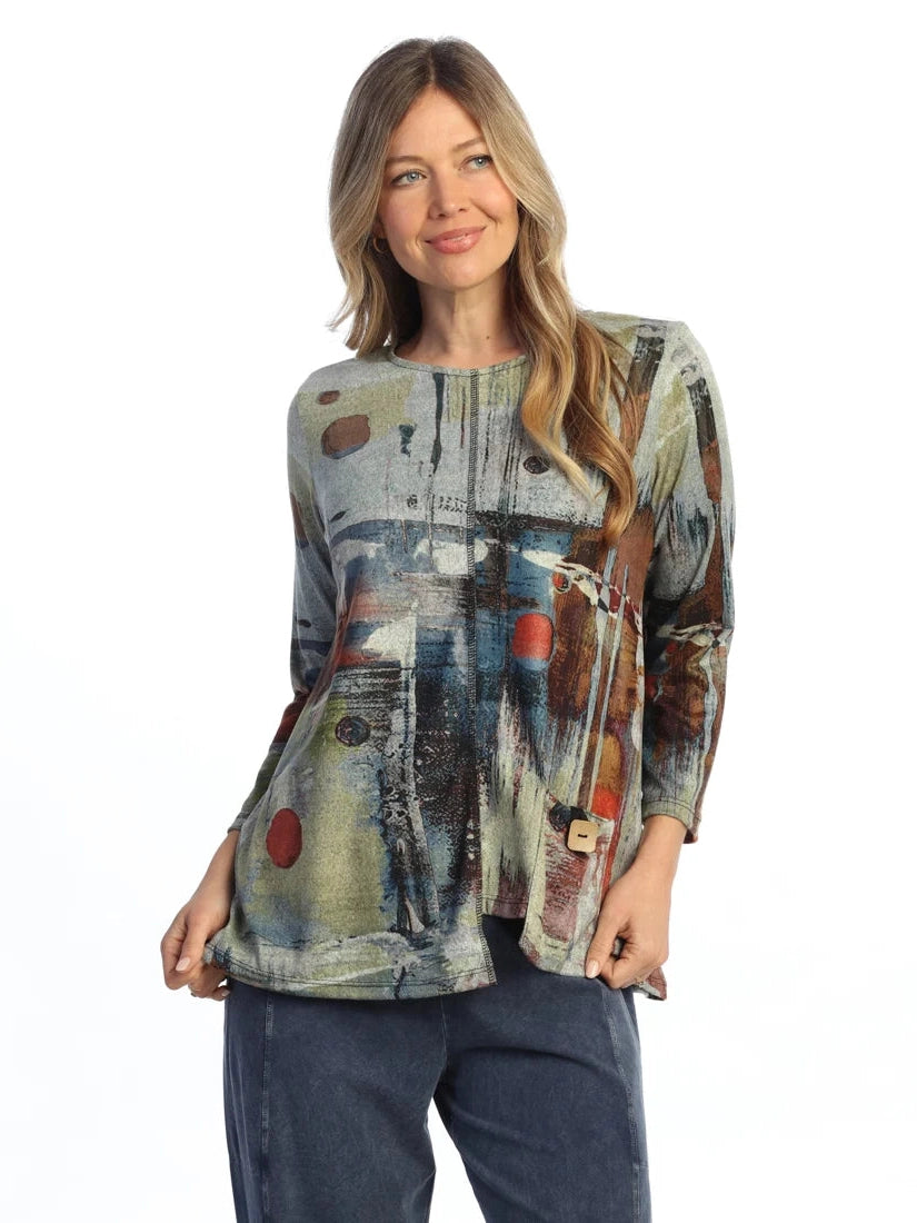 FB2-2235 Prisma Multi Colored Grey Abstract Brush Tunic with Pocket Women's