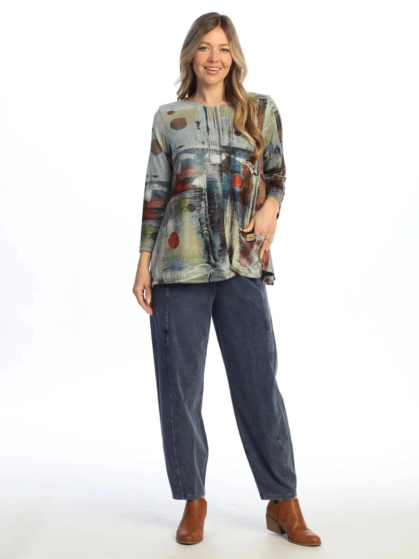FB2-2235 Prisma Multi Colored Grey Abstract Brush Tunic with Pocket Women's