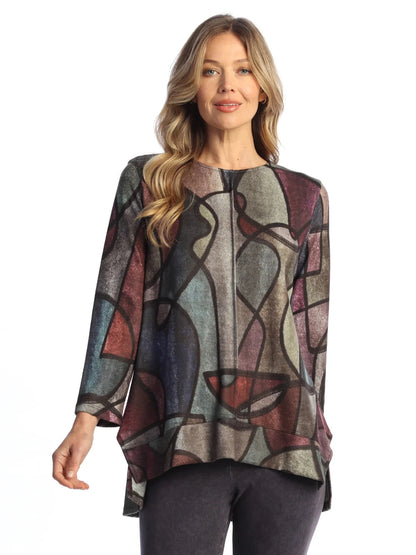  Fb8-2120 Melody&nbsp;Brushed Knit Side-Slit Tunic Top With Front Seam&nbsp;&nbsp;Women's Top
