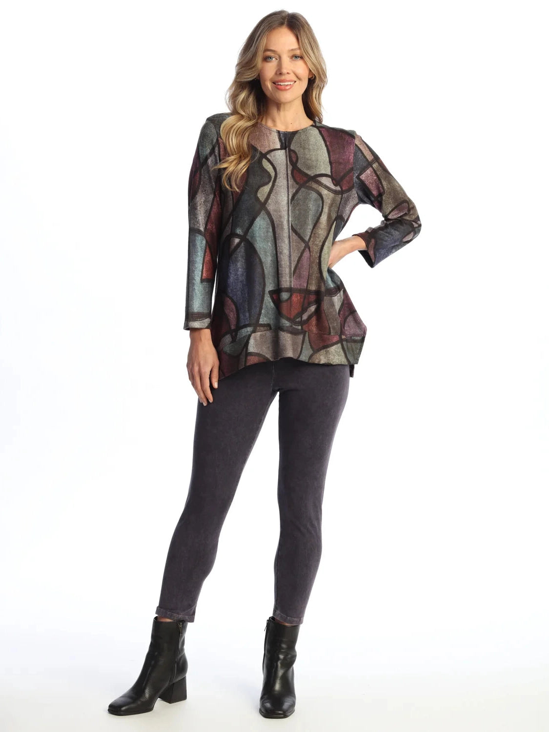  Fb8-2120 Melody&nbsp;Brushed Knit Side-Slit Tunic Top With Front Seam&nbsp;&nbsp;Women's Top