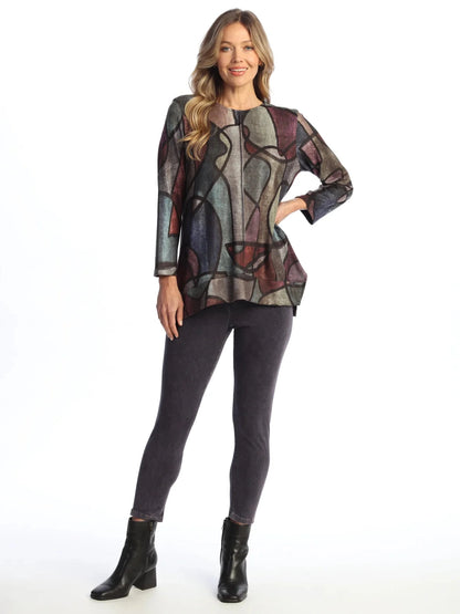  Fb8-2120 Melody&nbsp;Brushed Knit Side-Slit Tunic Top With Front Seam&nbsp;&nbsp;Women's Top