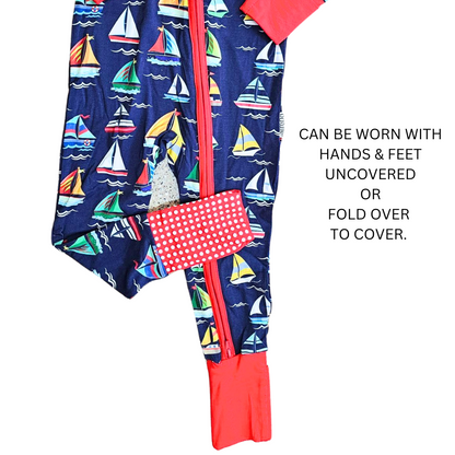 Zipper Romper  Onsie Happy Sailing Soft  Bamboo Navy with colors Toddler 