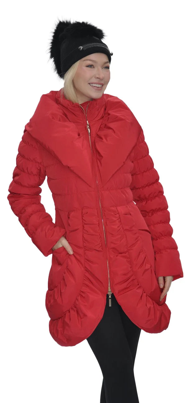 Coat Puffer Zipper Front 2 Pocket Scarlet Women's 