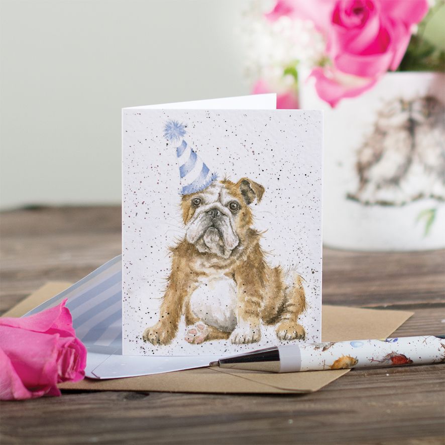 Gift Enclosure Card Ge029 Smile Bulldog /Party Hat 