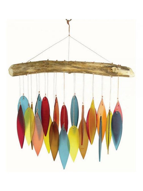Glass Wind Chime Santa Fe Colored Leaves Drift Wood 11x14" Geblueg207