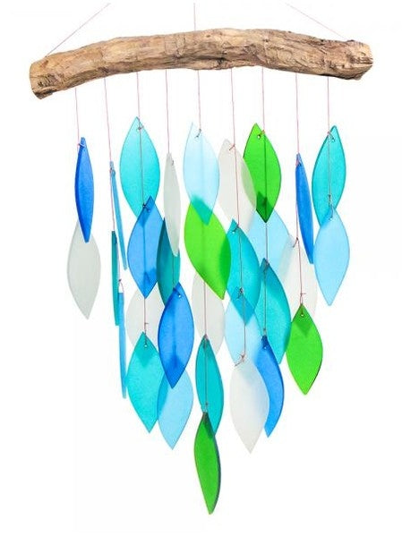 Glass Wind Chime Ocean Waterfall Drift Wood 9 x 22" Geblueg45