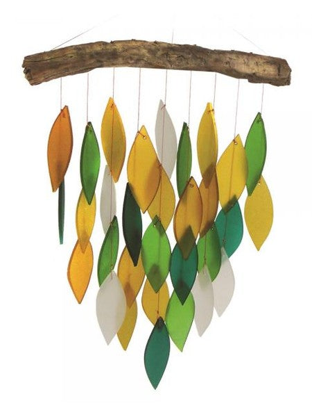 Glass Wind Chime Rainforest Waterfall Drift Wood 9 x 22" Geblueg458