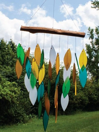 Glass Wind Chime Rainforest Waterfall Drift Wood 9 x 22" Geblueg458