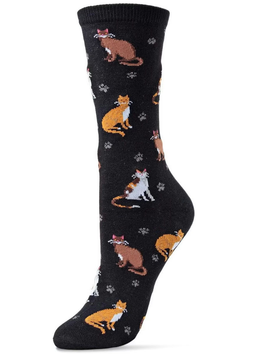  Women's Sock Black Cats &amp; Friend&nbsp;Bamboo Crew 9-11&nbsp;Mcv05370
