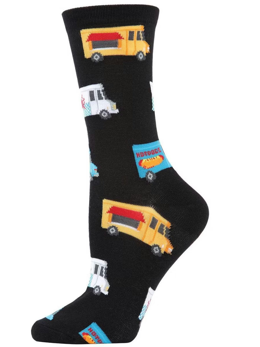 Women's Sock Black Food Trucks&nbsp;Bamboo Crew 9-11&nbsp;Mcv05190