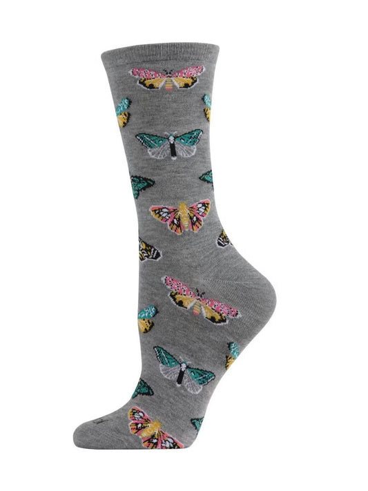 Women's Sock Med Grey Heather Butterfly&nbsp;Bamboo Crew 9-11&nbsp;Mcv05979