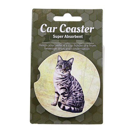 Car Coaster Tabby Cat Silver 234-9 