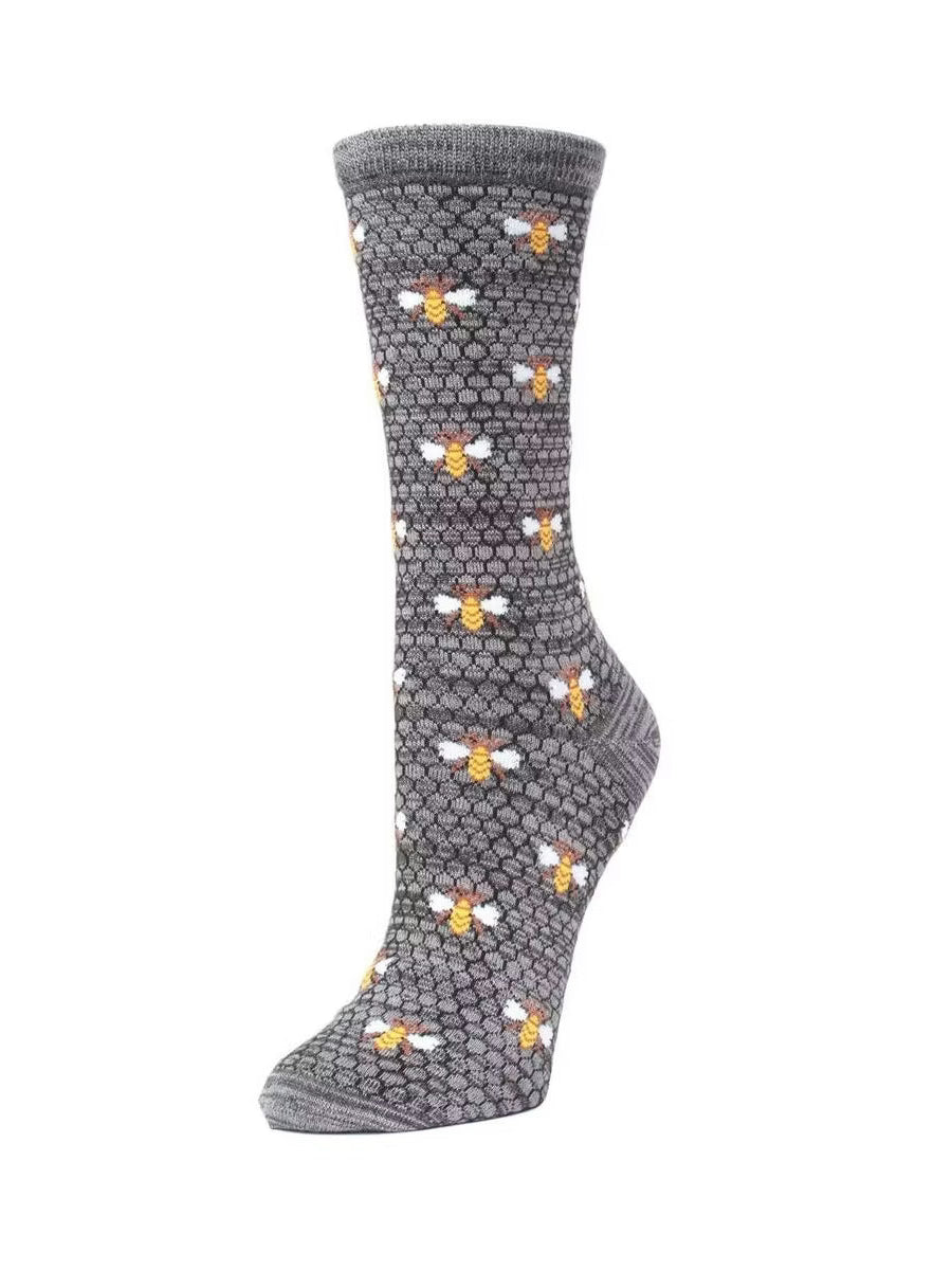 Women's Sock Asphalt Honey Comb &amp; Bee&nbsp;Bamboo Crew 9-11&nbsp;Mcv05612