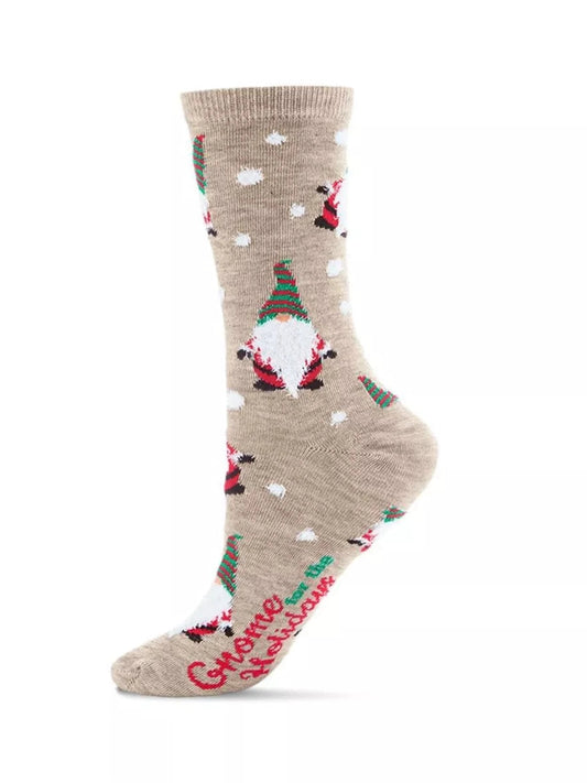 Women's Sock Denim Heather Khaki Heat Christmas Gnomes Crew 9-11  Mcv06726