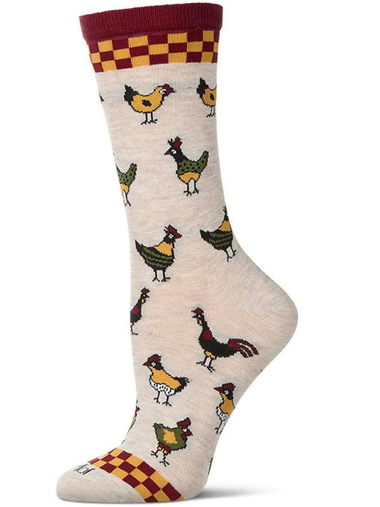 Women's Sock Ivory Heather Farm Chick&nbsp;Bamboo Crew 9-11&nbsp;Mcv09790