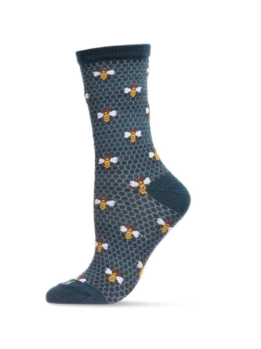Women's Sock Legion Blue Honey Comb & Bee  Bamboo Crew 9-11 Mcv05612