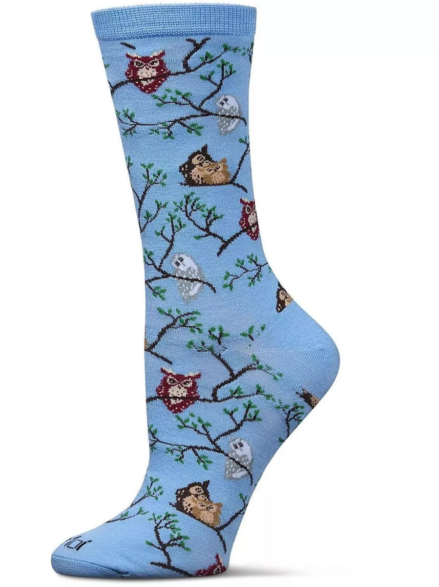 Women's Sock Light Blue Owls&nbsp;Bamboo Crew 9-11&nbsp; Mcv08215