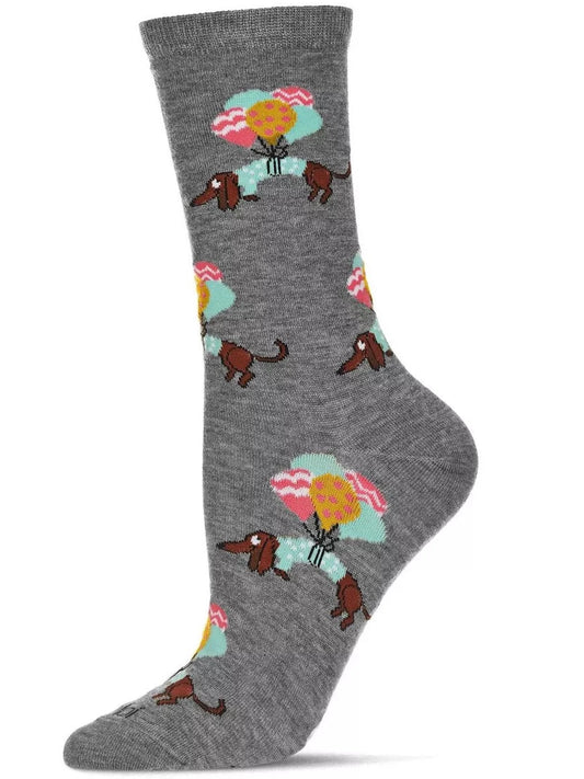 Women's Sock Med Grey Heather Dachshund Float&nbsp;Bamboo Crew 9-11&nbsp; Mcv07177