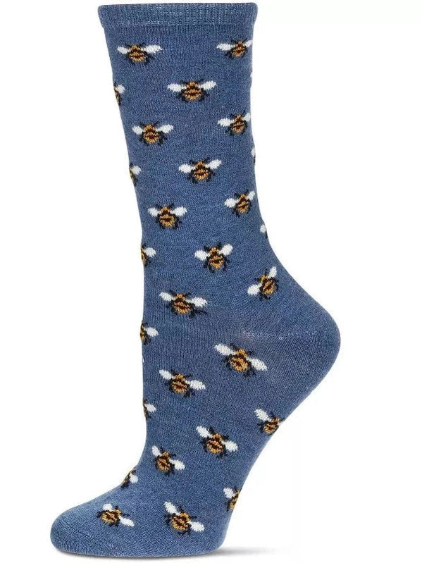 Women's Sock Med Denim Blue Bee's Cashmere Crew 4-10  Mcl08091 