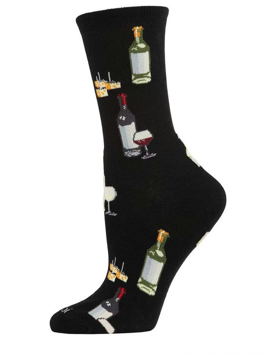  Women's Sock Black Wine &amp; Cheese&nbsp;Bamboo Crew 9-11&nbsp;Mcv06084