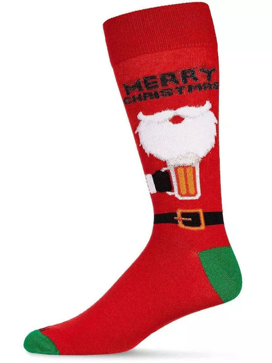Men's Sock Red Christmas Santa Suds Bamboo Crew 10-13  Acv06494
