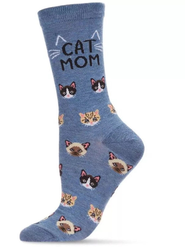 Women's Sock Denim Heather Cat Mom Bamboo Crew 9-11  Mcv07390