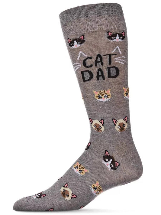Men's Sock Grey Cat Dad Bamboo Crew 8-12  Acv07374