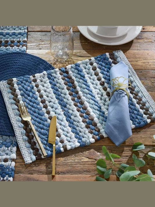 Placemat Woven&nbsp; Becca Blue Chindi 13x19" 2561-010