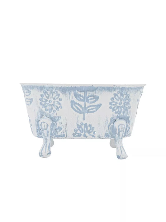 Foreside-Soap Dish Claire Floral Bath Tub Blue/White 3.74"x 6.1"  Fddd11669