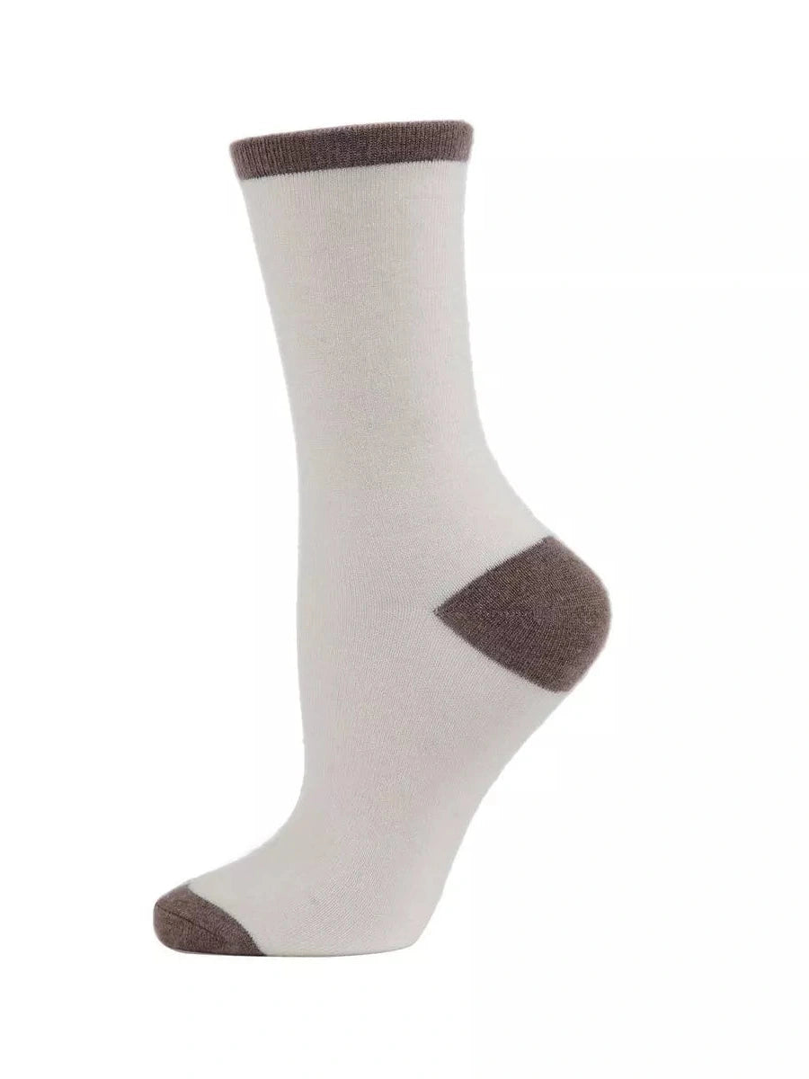 Women's Sock Ivory Tipped Flatknit Cashmere Crew 4-10 Gift Pack   Mcl05869